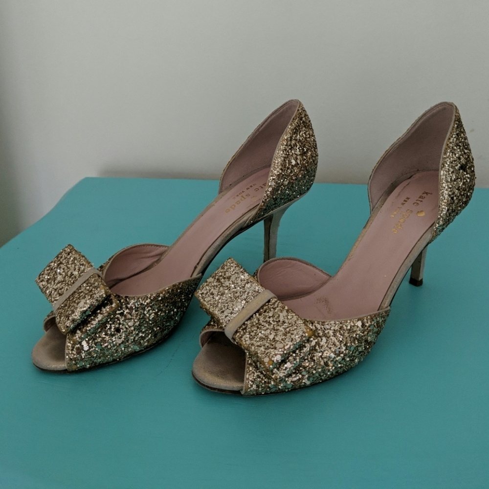 Gold Kate Spade Stela Glitter Heels - Used Sz 6.5